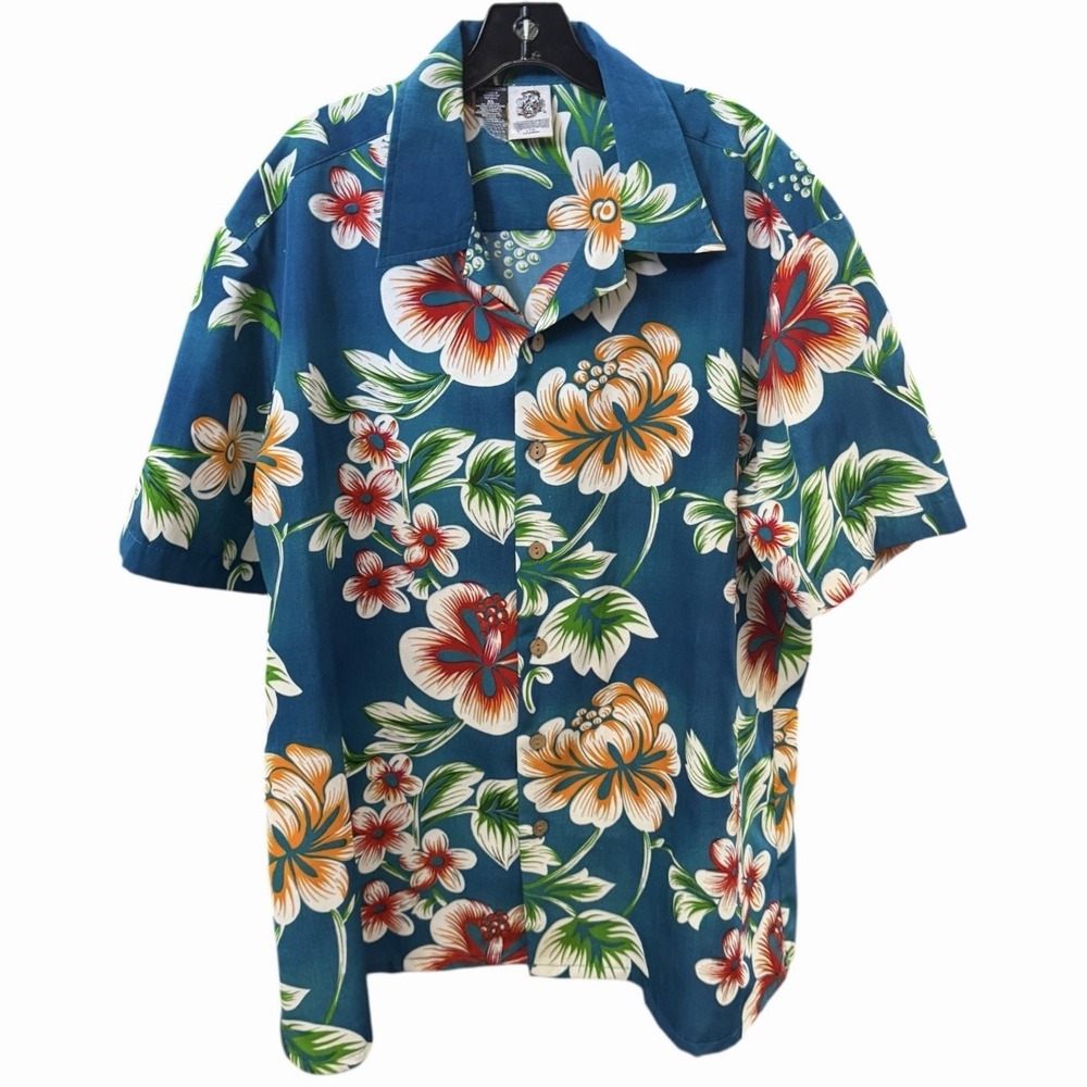 Vintage‎ Kennington Aloha Shirt Short Sleeve Button Hawaiian Floral Blue Size XL